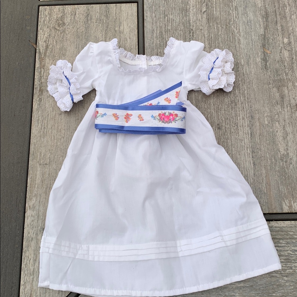 White and Blue Doll Dress with Floral Sash